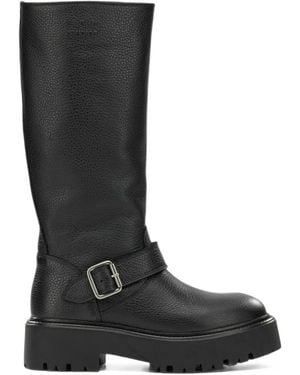 COPENHAGEN Buckled Grained Leather Boots - Black