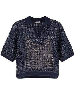 Brunello Cucinelli Cardigan En Maille Ajourée - Blue