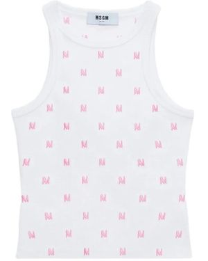 MSGM Débardeur Côtelé À Motif Monogrammé - White