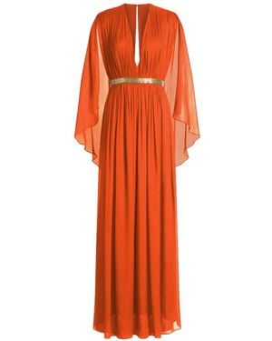 Alberta Ferretti V-Neck Belted Dress - Orange