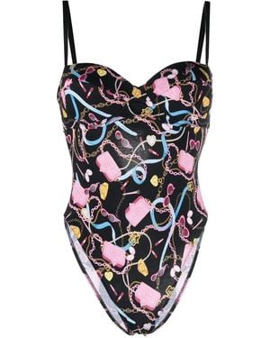 Chiara Ferragni Graphic-Print High-Cut Bodysuit - Black