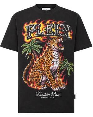 Philipp Plein Round-Neck T-Shirt Urban Jungle Leopard Stones - Black