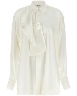 DI.LA3 PARI' Asymmetrical Jabot Silk-Satin Shirt - White