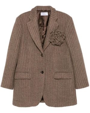 GIUSEPPE DI MORABITO Rose-Embellished Ribbed Blazer - Brown