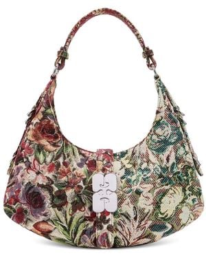 Ganni Kat Small Shoulder Bag With Floral Jacquard - Grey