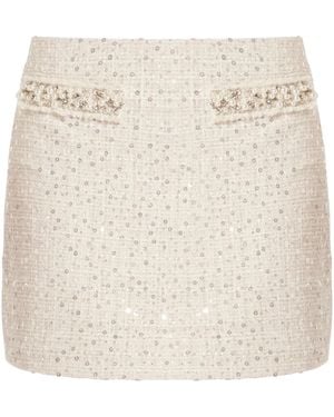 LoveShackFancy Faux-Pearl Embellished Mini Skirt - Natural
