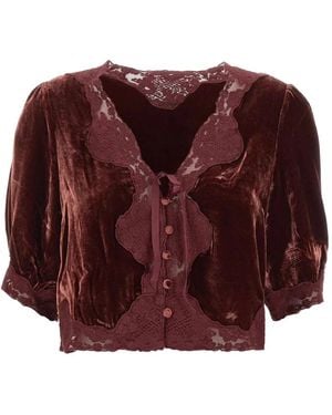 RIXO London Top Ursula De Terciopelo Con Ribete De Encaje - Morado