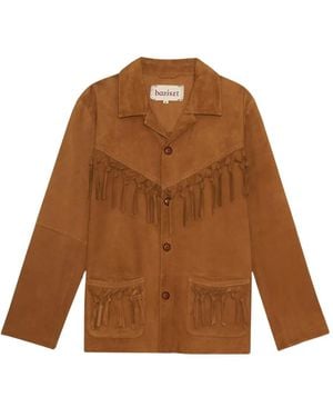 BAZISZT Fringe-Detail Suede Jacket - Brown