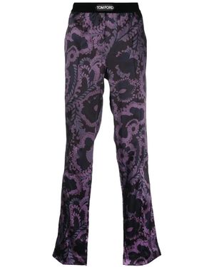 Tom Ford Floral-Print Stretch-Satin Trousers - Blue