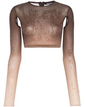 ANDREADAMO Rhinestone-Embellished Ombré Crop Top - Brown