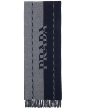 Prada Logo-Jacquard Wool Scarf - Blue