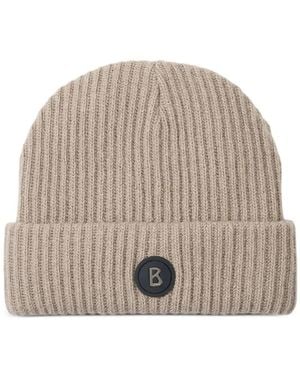 Bogner Gustav Ribbed Logo-Patch Beanie Hat - Natural