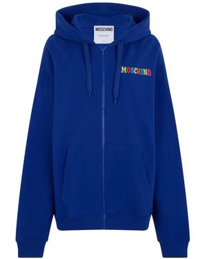 Moschino Logo-Print Zip-Up Hoodie - Blue