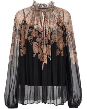 Zimmermann Illustration Billow Floral-Print Blouse - Black
