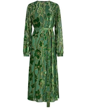 Roberto Cavalli Velvet Floral-Print Midi Dress - Green