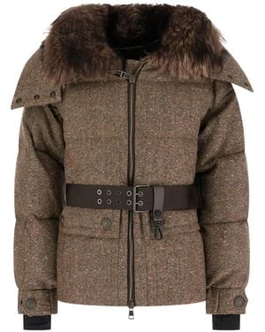 Moncler Belted Fur-Collar Down Jacket - Brown