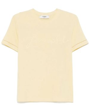 Fendi Logo-Embroidered T-Shirt - Natural