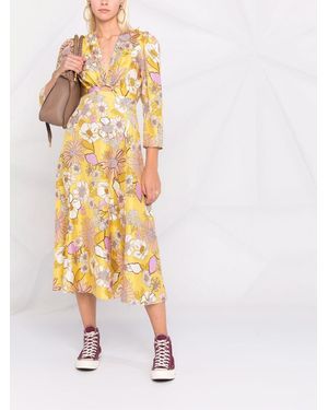 Sandro Florales Kleid mit V-Ausschnitt - Gelb
