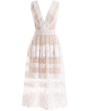 Gemy Maalouf Floral-Lace Tulle Dress - White