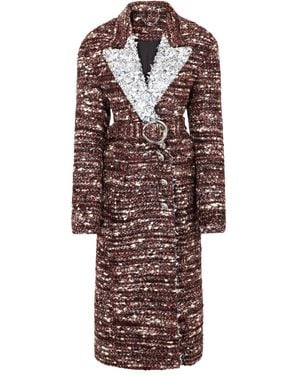 Rabanne Sequin-Embellished Belted Coat - Red