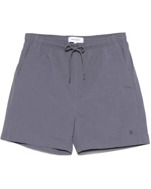 Norse Projects Badeshorts Mit Logo-Stickerei - Blau