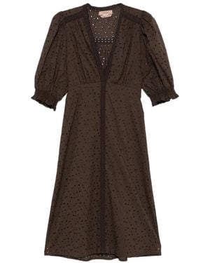 Twinset Puff-Sleeve Midi Dress - Brown