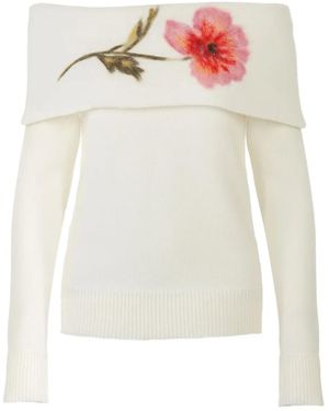 Carolina Herrera Floral-Embroidered Off-Shoulder Jumper - White