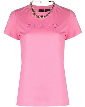 Pinko Embroidered Logo T-Shirt - Pink