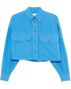 Versace Pointed-Toe Cropped Jacket - Blue