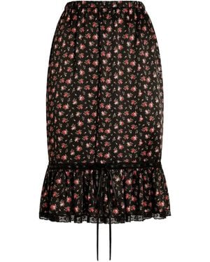 Dolce & Gabbana Floral Ruffled Midi Skirt - Black