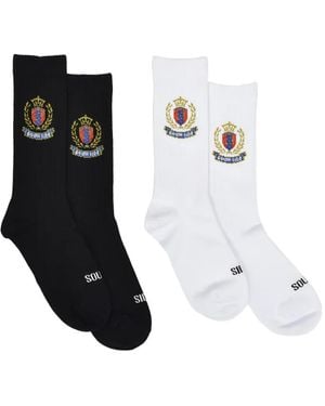 BREATH Crest-Embroidered Ribbed Socks - White