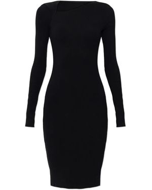 MM6 by Maison Margiela Asymmetric-Neck Long-Sleeve Midi Dress - Black