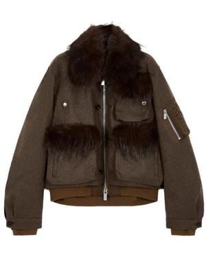 Sacai Faux-Fur Trim Wool Jacket - Brown