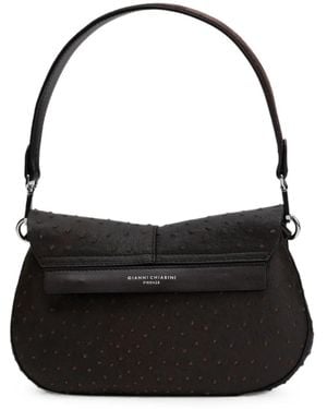 Gianni Chiarini Medium Helena Round Ostrich-Effect Leather Tote Bag - Black