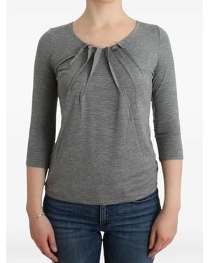 Roberto Cavalli Pleated-Neckline Three-Quarter-Sleeve T-Shirt - Grey