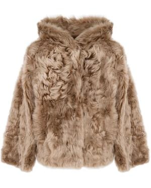 Yves Salomon Veste Réversible À Capuche En Peau Lainée - Natural