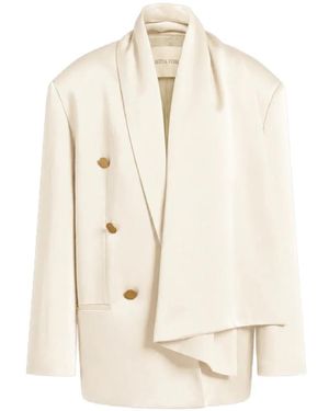 Alberta Ferretti Double-Breasted Scarf-Detail Blazer - White