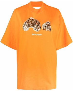 Palm Angels Woman Orange Oversized T-shirt With Leopard Bear