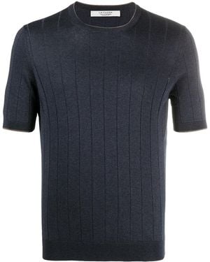 D4.0 Striped Rib-Trimmed Silk T-Shirt - Black