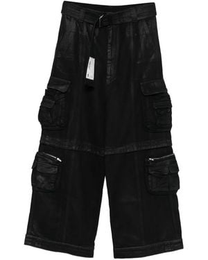 LỰU ĐẠN Coated-Finish Cargo Jeans - Black