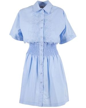 Ermanno Scervino Lace-Trimmed Smocked Mini Dress - Blue