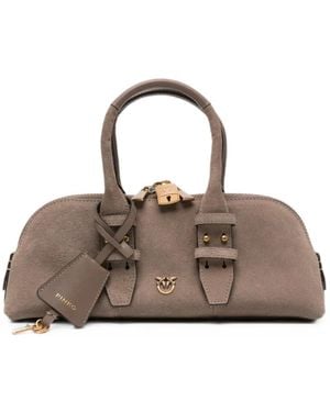Pinko Love Birds-Plaque Suede Tote Bag - Brown
