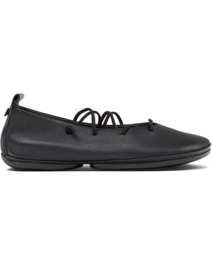 Camper Lace-Up Leather Flats - Black