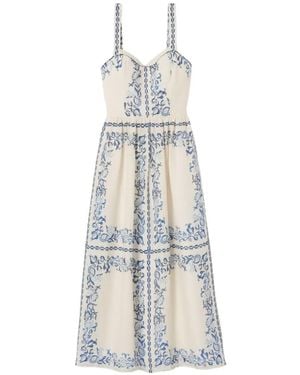Claudie Pierlot Robe Mi-Longue En Lin À Fleurs - Blanc