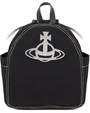 Vivienne Westwood Small Orb-Plaque Contrast-Stitched Backpack - Black