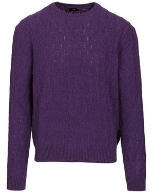 Etro Pegaso Cable-Knit Sweater - Purple