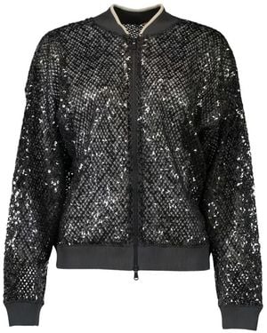 Brunello Cucinelli Sequin-Embellished Mesh Cardigan - Black