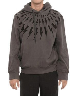 Neil Barrett Thunderbolt-Print Drawstring Hoodie - Gray