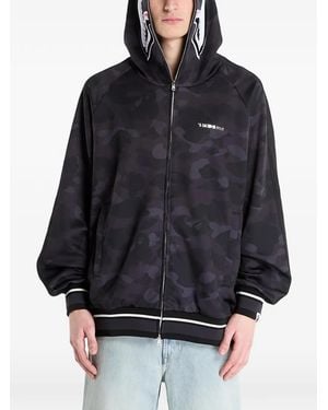 A Bathing Ape Camo-Print Shark-Motif Hoodie - Grey
