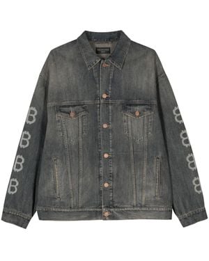 Balenciaga Logo-Print Denim Jacket - Gray
